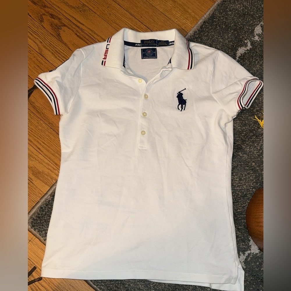 Ralph Lauren TEAM USA SKINNY STRETCH POLO, PURE WHITE, S